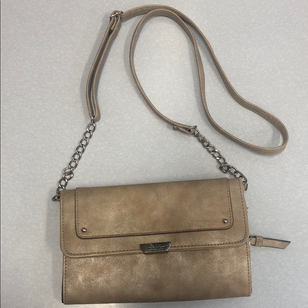 Nicole Miller Gold/Taupe Crossbody Shoulder Bag with Chain Strap
